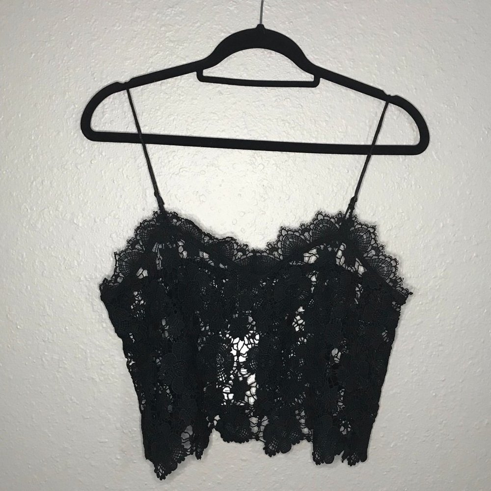 Chic Black Floral Sheer Lace Tank Top